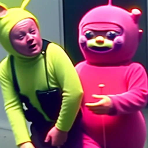 Bodycam footage of teletubbie being arrested, gun, <lora:PoliceBodycamFootage:1>