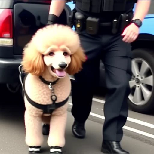 Bodycam footage of poodle being arrested, <lora:PoliceBodycamFootage:1>