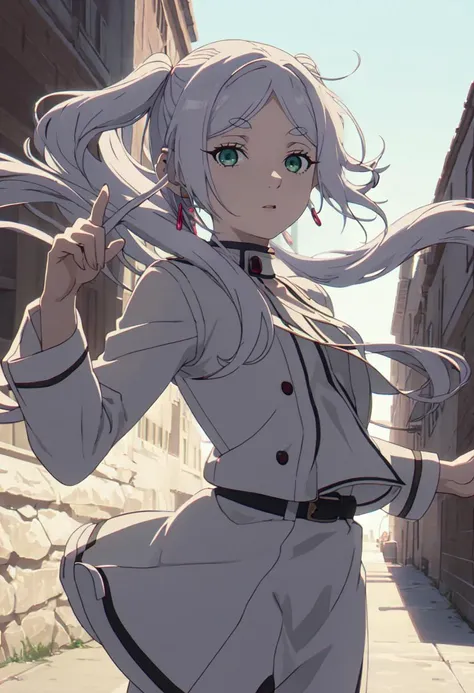 (safe:1.10), best quality, masterpiece, highres, solo, (frieren_sousounofrieren:1.10), jumping, cowboy shot, looking at viewer, anime_style, 53 <lora:frieren_sousounofrieren:0.80>