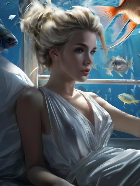 (medium shot:1.4), portrait, (lewd, risque, skimpy, revealing:1.1), woman, (shoulder length hair:1.3), (hair up in messy bun:1.3), blonde hair, (blue eyes:0.8), (short white nightgown:1.1), (sheer, see-through:1.1), (implied nudity:1.1), (nipples:0.3), makeup mascara, rosy cheeks, smokey eye makeup, lipstick, (beautiful, gorgeous:1.1), smug, smirk, pillows, leaning back, reclined, (legs crossed:1.3), arms up, arm pits, hands behind head, detailed background, luxury apartment, bedroom, silk sheets, cosy, inviting, (aquarium windows:1.4), ocean floor background, (lamp light:1.2) (fcPortrait:0.75), (octane render:1.3), (masterpiece:1.3), (hires, high resolution:1.3), subsurface scattering, realistic, heavy shadow, ultra realistic, high resolution
<lora:wlop_v1.2-000011:0.7>