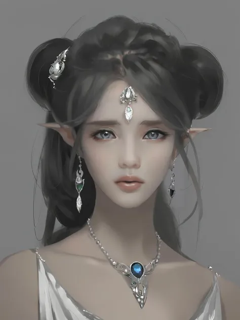 It is a breathtakingly close-up painting presented in digital art form. The painting depicts a beautiful and elegant female elf, elf character with a giggle, beautiful and elegant female elf, very beautiful portrait of an elf, she is full of fairy air. With long ears and a cute and charming appearance, the female elf has white skin like jade, exuding an extraordinary temperament that gives people a surreal feeling. The work presents extreme realism and is as captivating as a cute porcelain doll.