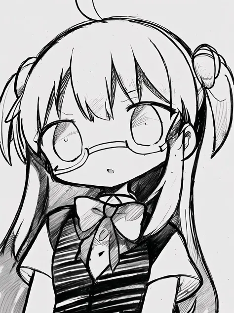 petite, small, manga, black and white, no color, school girl, cross-hatch shading, pencil sketch,