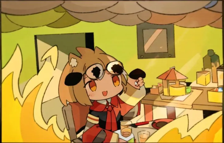 fire:2,
girl,
chibi,
room,
table,
chair,
