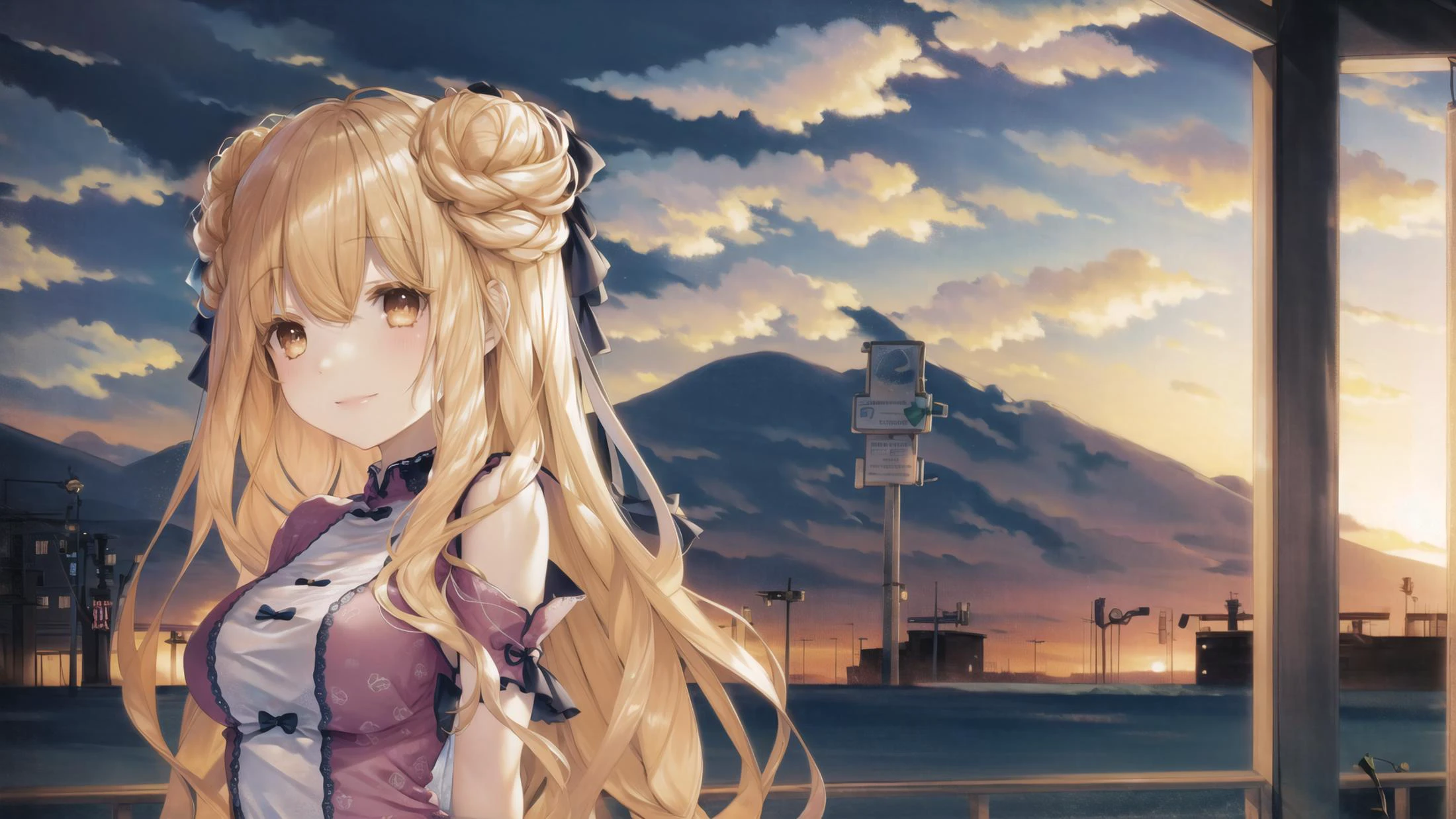 1girl,blonde hair, cute,arms behind back,Light smile,looking afar,
outdoor,train station,
sunset,sunlight,Tyndall effect,
best quality, masterpiece,
<lora:mukuro:1>, <lora:æé¨ä¿®å¤ClearHands_v1.0:1>,