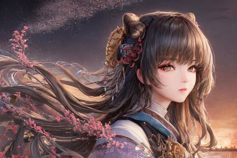 A woman with long hair and a flower in her hair - SeaArt AI