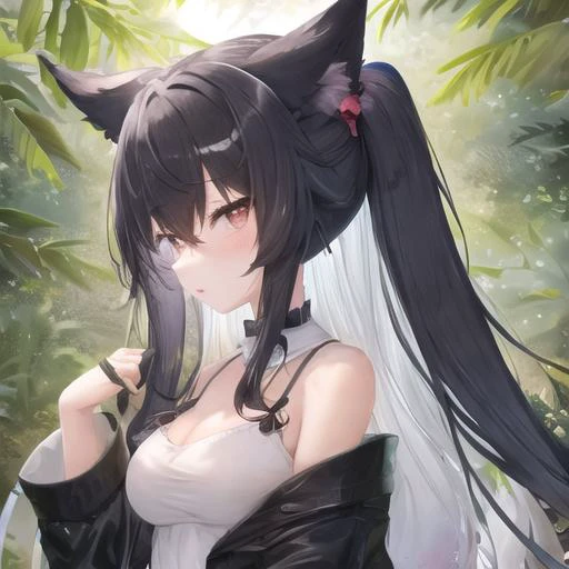 (fluffy anthro furry:1.3), furry raccoon, (Michiru:1.1), small breasts, 1girl, solo, blue hair, two tone hairs, (multicolored eyes:1.3), fox ears, kimono dress, outdoors