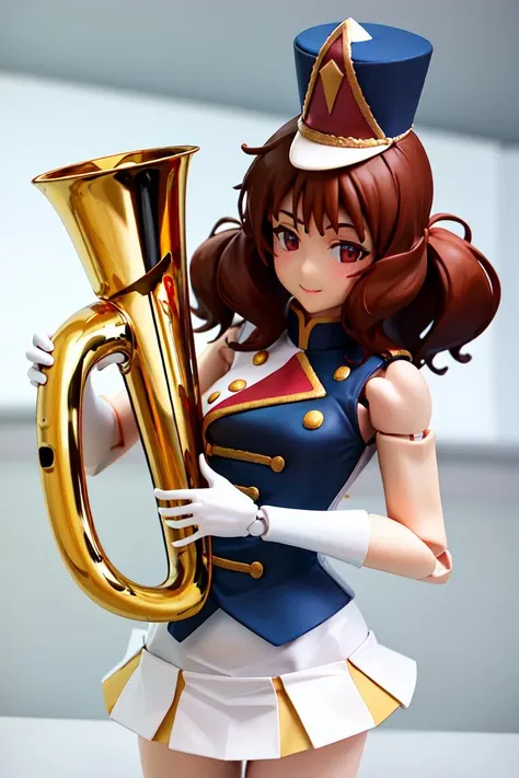 <lora:figma1:0.6>  (masterpiece, best quality, absurdres:1.2),
photo of a highly detailed (figma) of  (oumae kumiko:1.1), 
<lora:sunfes-v2:1> , 1girl, sunfes, mini shako cap, uniform, brown eyes, small breasts, smile
 simple background, solo, [realistic], rendered in blender