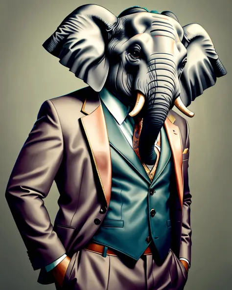 an anthropomorphic elephant wearing a suit, <lora:last:0.7>