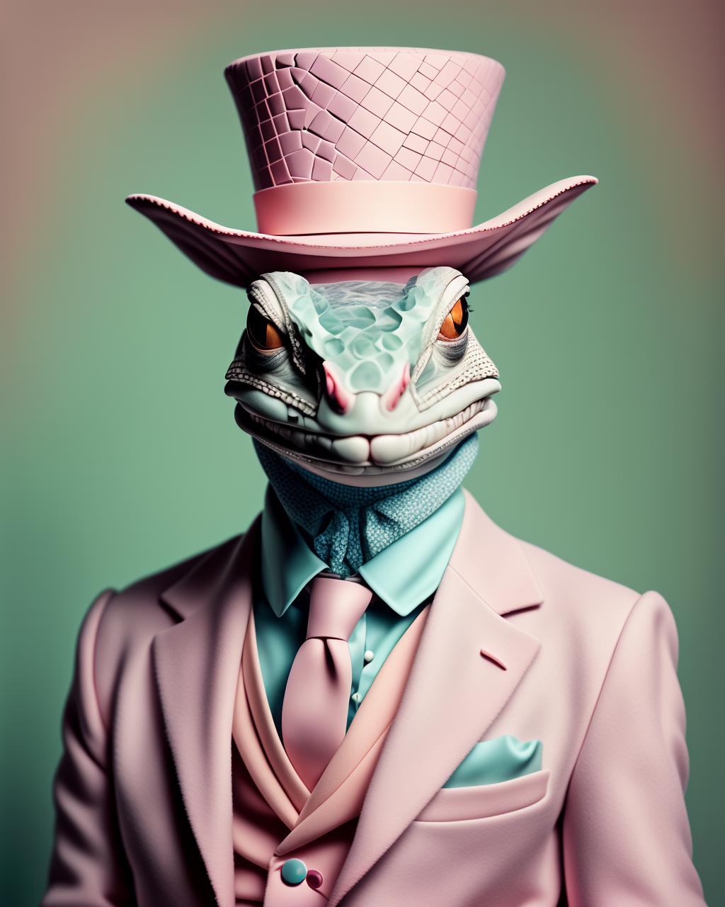 There is a lizard wearing a pink hat and a pink suit - SeaArt AI