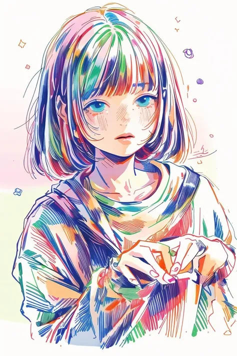 (masterpiece, best quality), 1girl, <lora:RGB:1> watercolor, lineart, rough sketch, RGB, chromatic aberration