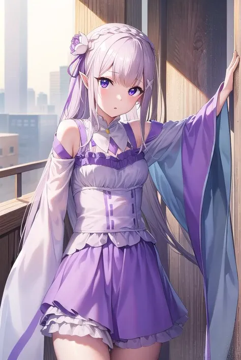 rezeroemilia, <lora:rezeroemilia-lora-nochekaiser:1>,
emilia, braid, crown braid, flower, hair flower, hair ornament, hair ribbon, long hair, low-tied long hair, (purple eyes:1.2), pointy ears, white flower, x hair ornament,
BREAK bare shoulders, detached collar, dress, long sleeves, low-tied long hair, navel, pink dress, shoulder cutout, thigh gap, wide sleeves,
BREAK outdoors, city,
BREAK looking at viewer, (cowboy shot:1.5),
BREAK <lyco:GoodHands-beta2:1>, (masterpiece:1.2), best quality, high resolution, unity 8k wallpaper, (illustration:0.8), (beautiful detailed eyes:1.6), extremely detailed face, perfect lighting, extremely detailed CG, (perfect hands, perfect anatomy),