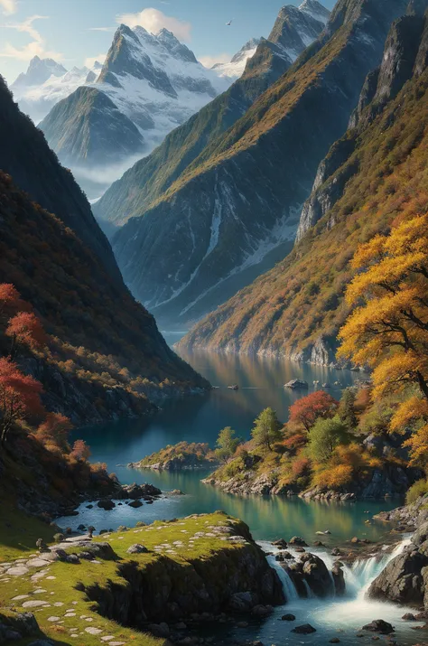 fantasy painting by greg rutkowski, a Fjord in Temperate area