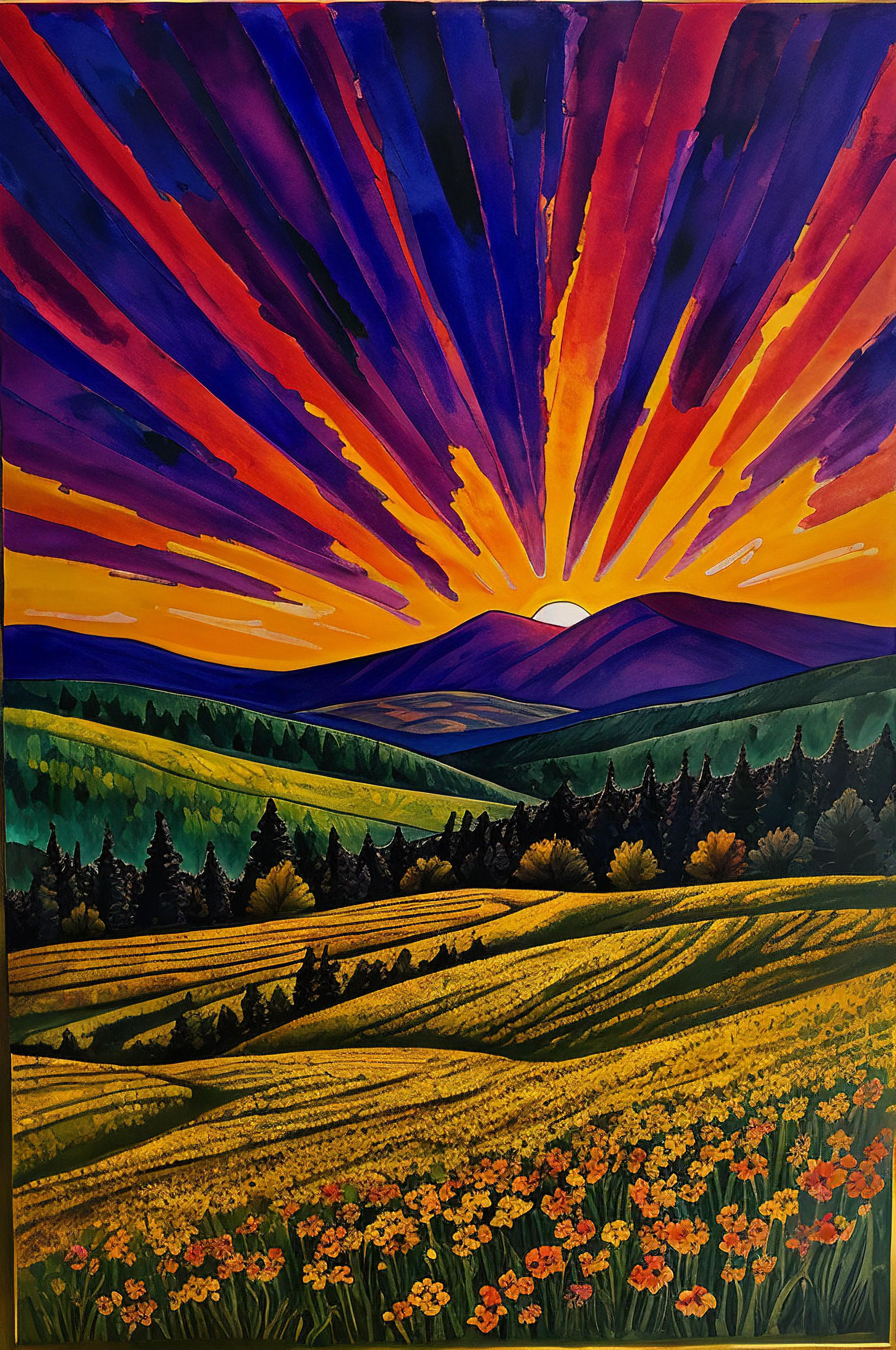 A detailed Fauvism study of a dramatic sunset using Ink on brass.