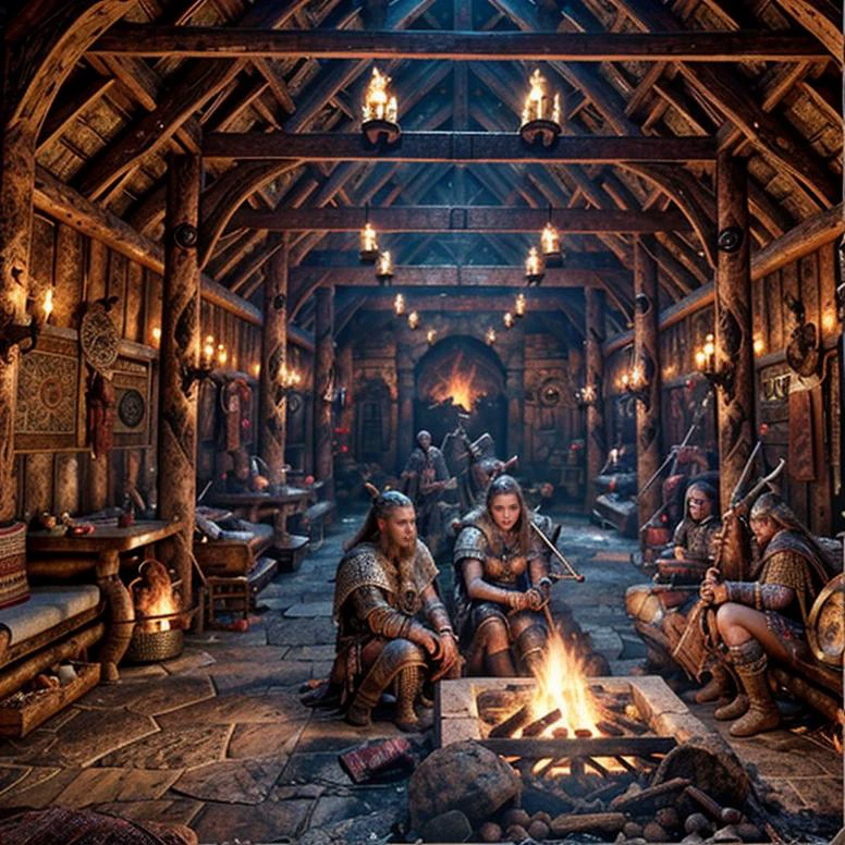 (masterpiece:1.2), (best quality,:1.2), 8k, HDR, ultra detailed, ((photorealistic)), professional light, cinematic lighting, fashion photography, ambient lighting, face lighting, <lora:detail_slider_v4:2>, (DarkFantasy:0.5), a (very small) medieval viking room with one! fireplace, lots of smoke, dark, primitive furniture, VikInt, <lora:VikingInterior-10:0.6>, epiCPhoto