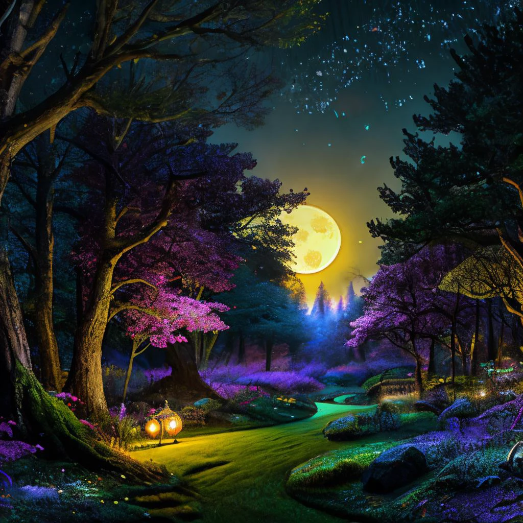 enchanted forest at night soft glow from the moon <lora:FantasyLandscape:0.81> FanLan
