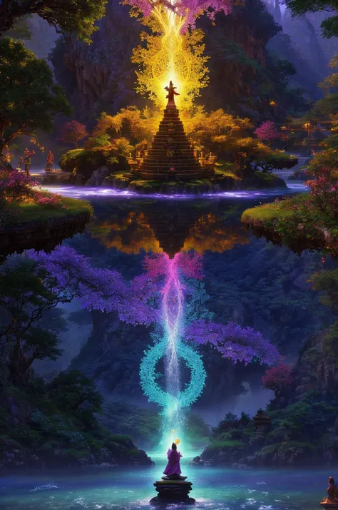 (A Sprite:1.2), D&D, Shambhala: A hidden paradise where enlightened beings live in perfect harmony, dramatic lighting