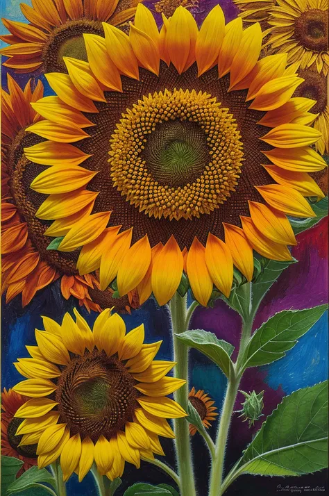 An artwork featuring Size expressed through Dominance, inspired by Sunflower, done in Expressionism.