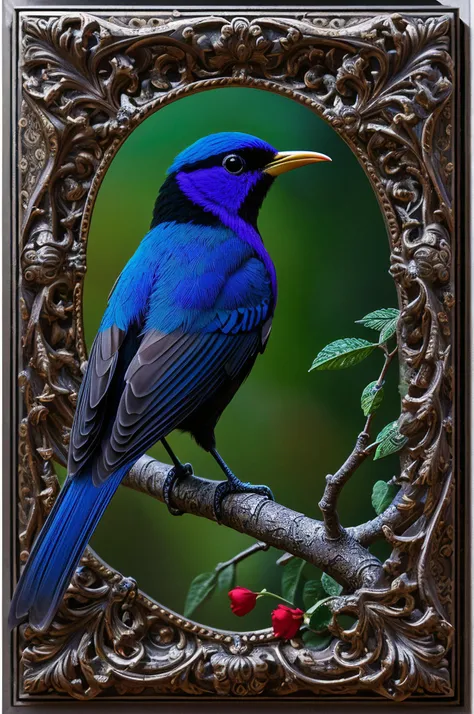 A Gothic Art inspired artwork with aluminum, highlighting the Love in Whistling Warbler.