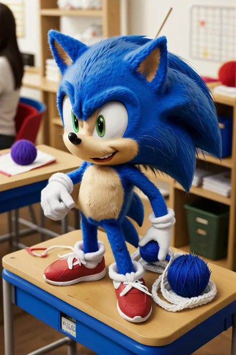 Sonic the Hedgehog in a knitting class