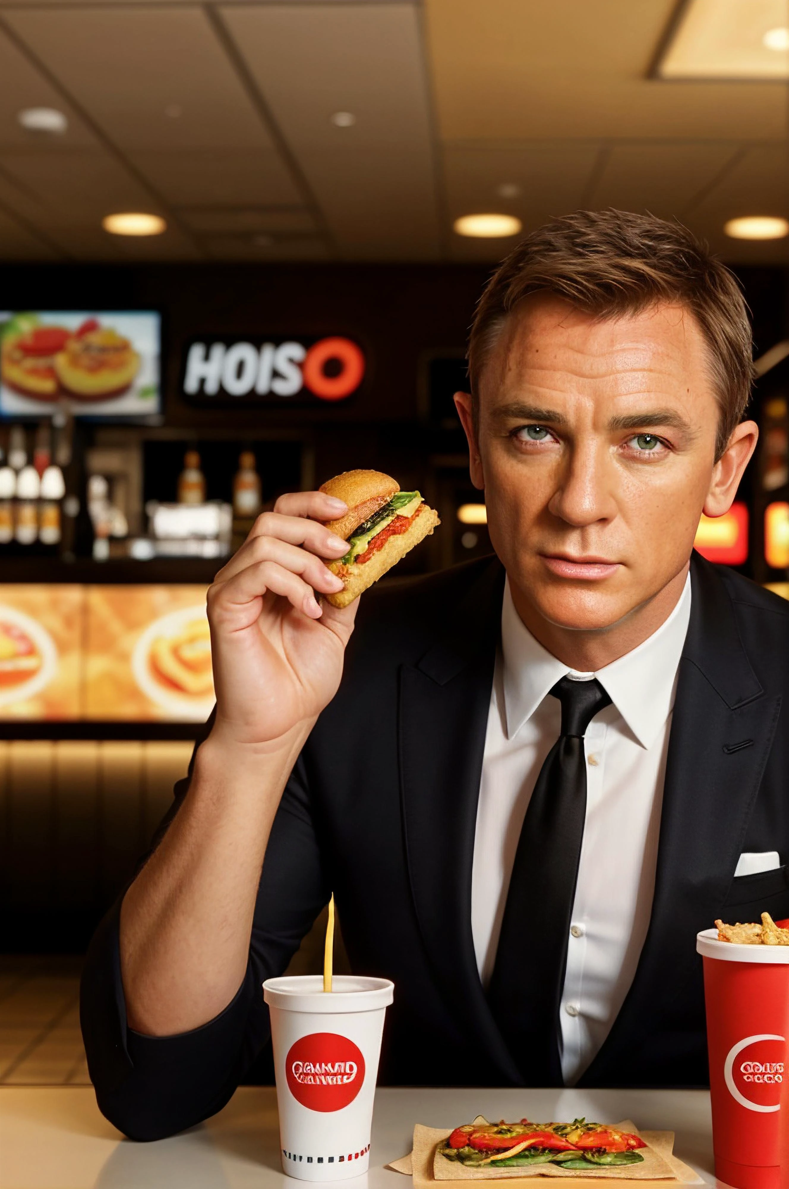 James Bond at a fast food restaurant