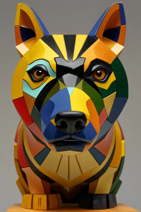 Cubism styled Sculpture illustrating a loyal dog with a focus on Sequence.