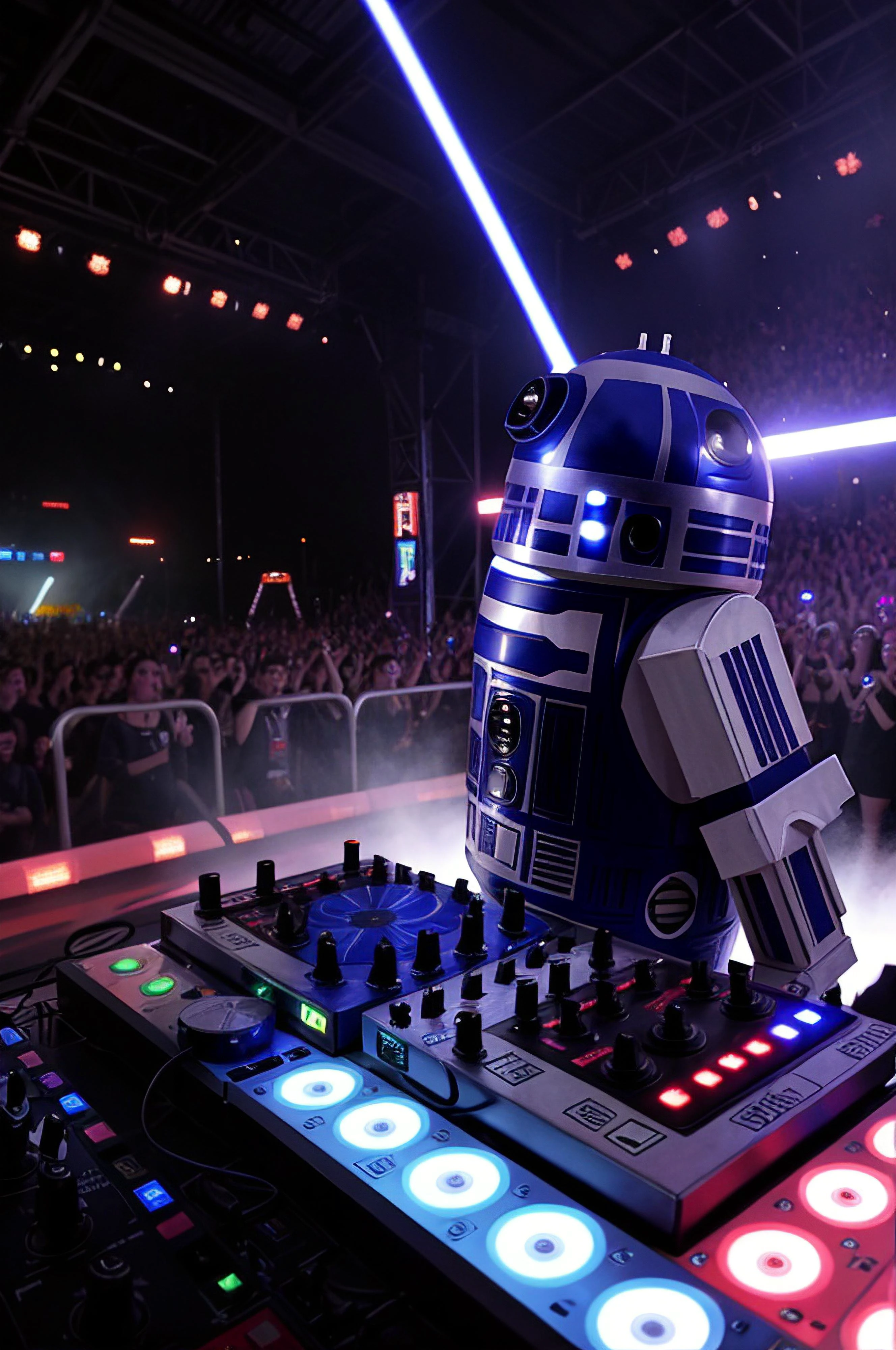 R2-D2 as a DJ at a rave