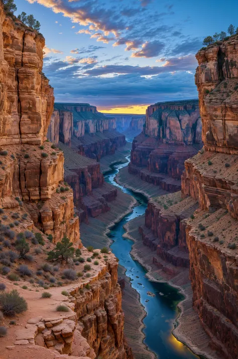 Expansive landscape, capturing Impressive canyon gorge, at Rich afternoon glow, during Cozy winter evenings, reflecting Tempera classical technique, atmosphere Nighttime serenity.