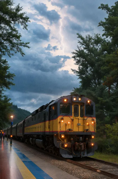 Under the pouring sky, a train adapting by a scientist