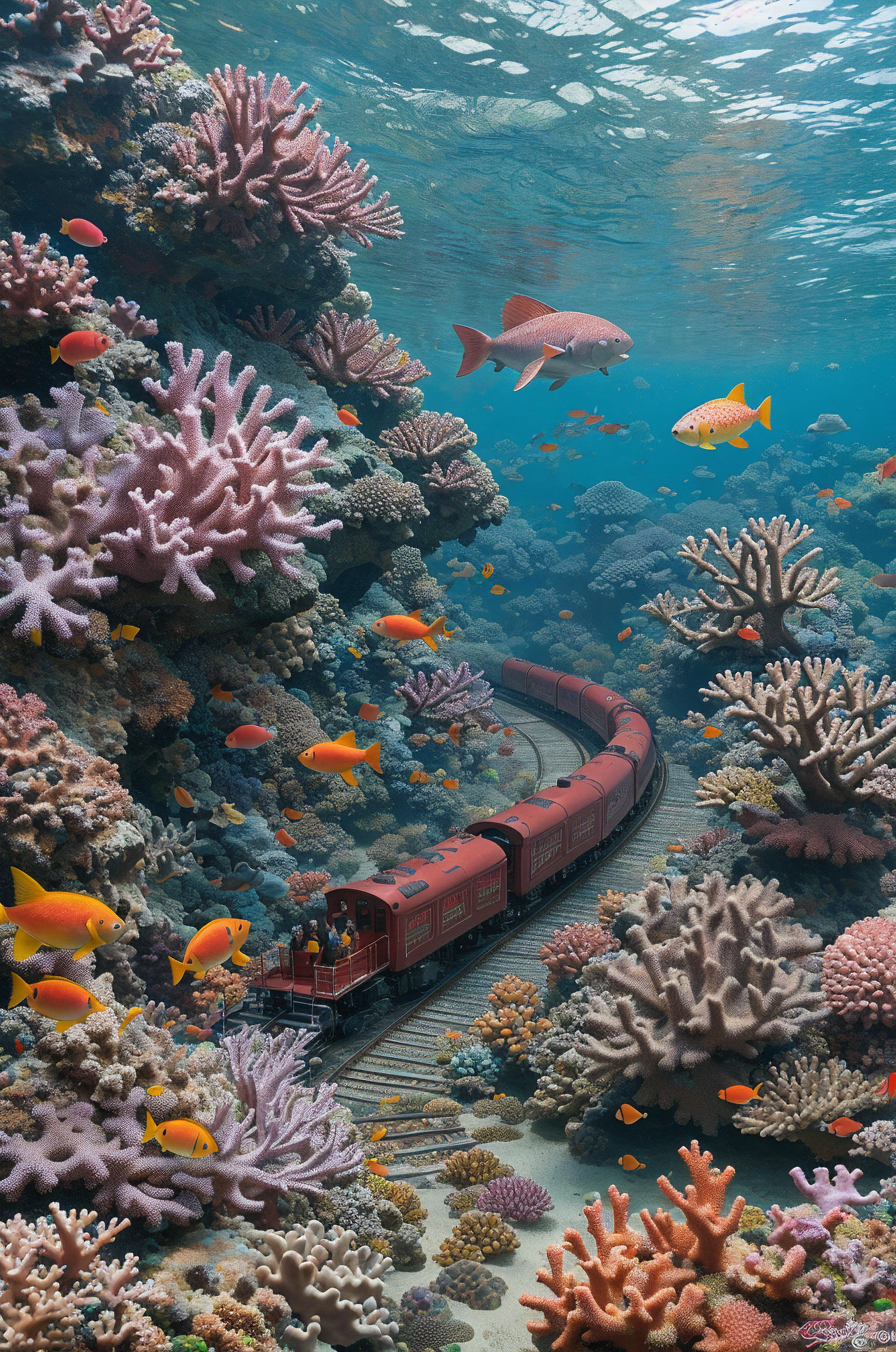 A spawning run scene featuring a tattoo artist and a coral train