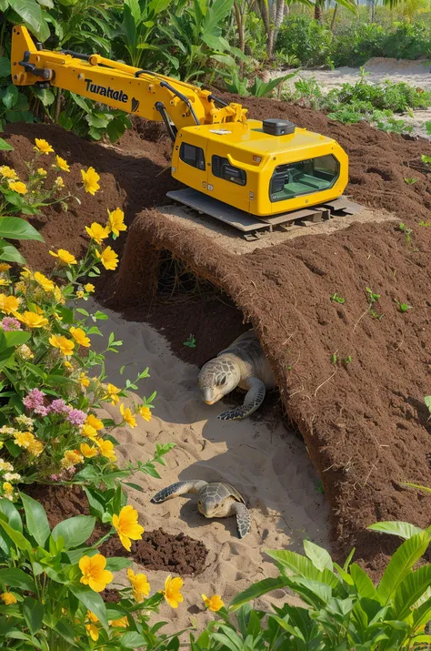 A turtle nesting scene featuring a florist and a yellow caliper