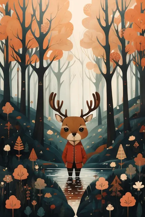 <lora:æå¹³æ£®æ_V1:1>,masterpiece,best quality,forest, deer, chibi