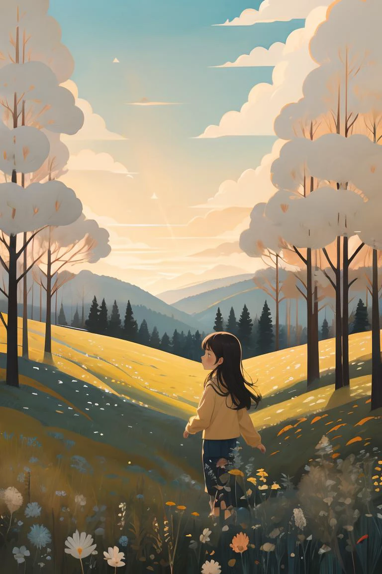 <lora:æå¹³æ£®æ_V1:1>,guchen,Animated character in nature, gazing upward,blue sky with clouds,sunbeams,grassy field,contemplative expression,adventurous spirit,warm sunny day,digital art illustration,anime style,casual clothing,long hair,standing,serene outdoor scene,youthful wonder,vibrant colors,peaceful atmosphere,whimsical clouds,artistic shadow play,idyllic setting,freedom concept,no other people.,
