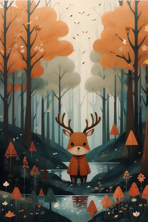 <lora:æå¹³æ£®æ_V1:1>,masterpiece,best quality,forest, deer, chibi