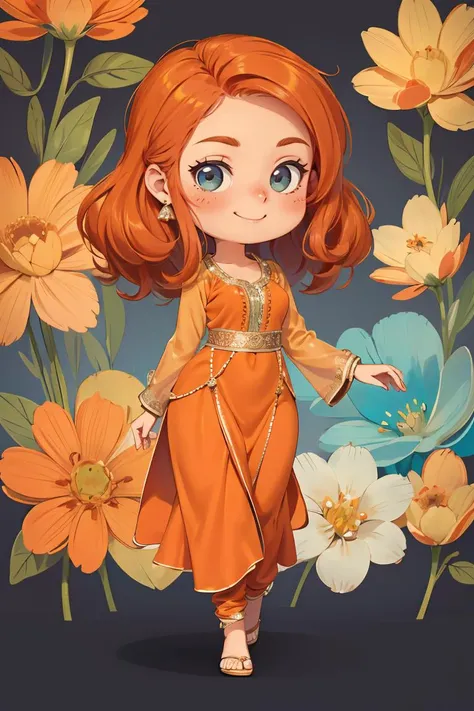 1woman, beautiful, alluring, cute face, detailed, smirk, masterpiece, full body shot, orange, salwar, kameez,chibi <lora:Salwaar Kameez By Stable Yogi:0.6>,<lora:GoodHands-beta2:1>