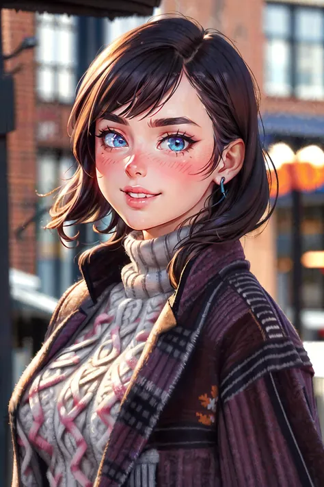 (realistic, photo-realistic:1.37), (masterpiece), (best quality:1.4), (ultra high res:1.2), (RAW photo:1.2), (sharp focus:1.3), (face focus:1.2), vibrant details, hyperrealistic, elegant, kawaii, cute, (1 woman, solo), inverted bob, bangs, amethyst hair, azure eyes, drooping eyes,
longeyelashes, eyeshadow, eyeliner, (smile), ((hipster, loose turtleneck sweater, overcoat):1.37),
large breasts,
BREAK
park, fallin snow, simple background, ((night,bokeh):1.37),
<lora:edg_venezuelanDollLikeness:0.7>, edgVenz_woman, edgVenz_face, edgVenz_body,