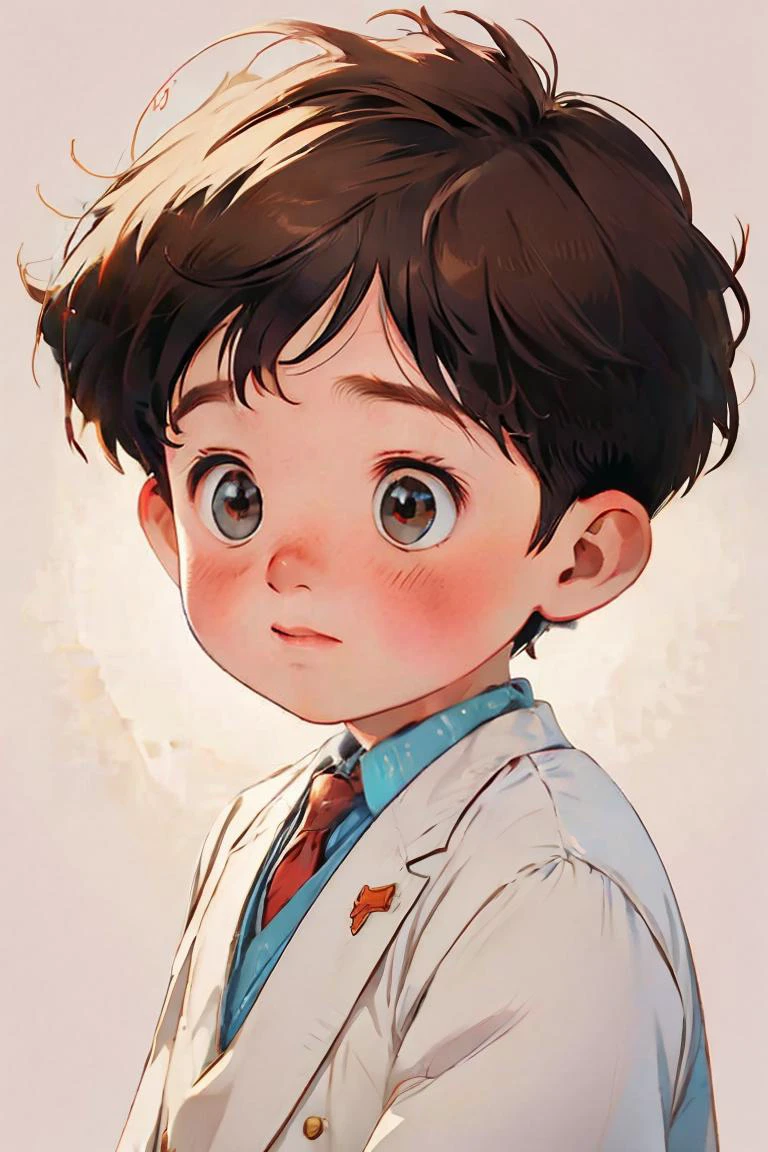 high quality,masterpiece,Profile picture,1boy,ddler,round face,simple_background,;d,suit,fat,<lora:Children's illustration:1>,