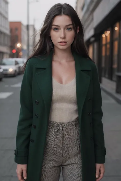 full body photo of a 0ER0_Sarah_Waddles, <lora:epi_noiseoffset2:0.8>, bokeh, (tailored pea coat over a cashmere sweater and trousers:1.2), RAW photo, 8k UHD, soft lighting, high quality, film grain, Fujifilm XT3, 16mm, color graded portra 400 film, remarkable color, remarkable detailed pupils