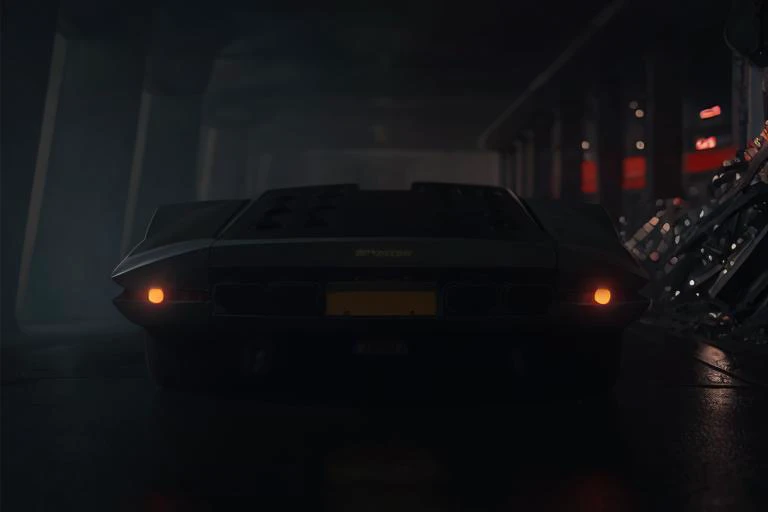 analog gloomy photo of a Ferrari Modulo car, <lora:f3rr4r1m0dul0:1>, racing down an avenue in a futuristic city at night, dystopian, ((cyberpunk)), ((nighttime)), High Detail, Sharp focus, ((photorealism)), realistic, best quality, 8k, award winning, dramatic lighting, epic, cinematic, masterpiece, depth of field, volumetric lights, dutch angle,