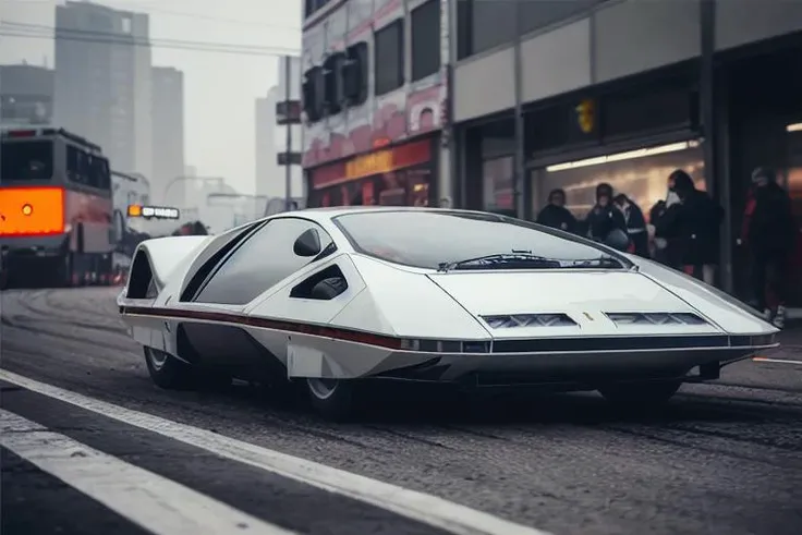 analog gloomy photo of a silver Ferrari Modulo car, <lora:f3rr4r1m0dul0:1>, racing down an avenue in a futuristic city at night, dystopian, ((cyberpunk)), ((nighttime)), High Detail, Sharp focus, ((photorealism)), realistic, best quality, 8k, award winning, dramatic lighting, epic, cinematic, masterpiece, depth of field, volumetric lights, dutch angle,
