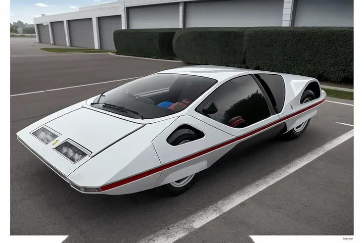 photo of a Ferrari Modulo car, in a parking lot, noon, High Detail, Sharp focus, ((photorealism:1.2)), realistic, best quality, high quality, highres, 8k, photo realistic, raw photo, (dutch angle:1.1), wide angle <lora:f3rr4r1m0dul0:0.8>