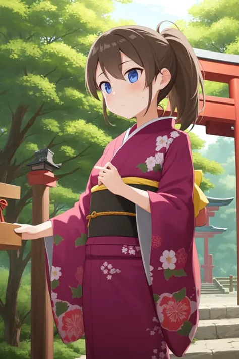 masterpiece, best_quality, 1girl, solo, kimono, shrine