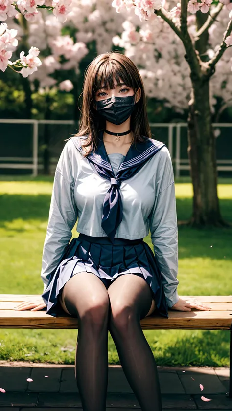 Squatting with wide open crotch, micropleated skirt, water break, mask, , girl's underwear, junior high school body set, police costume, carrying a red school bag,