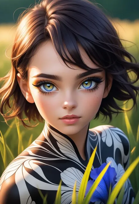 (16k wallpaper:1.1),(Highest quality:1.4),(High resolution:1.4), girl, showcasing the intricate dance movement of a fashion-forward individual, each contributing to the overall image while maintaining its unique pattern and palette. The piece reflects the diverse aesthetics of the artists, grassland, Flat Lighting, (masterpiece:1.4), ((((perfect eyes anatomy)))), high contrast, girl center, make up, girl size balance, shine around the pupils, am10:10. perfect lighting shadow, iris,