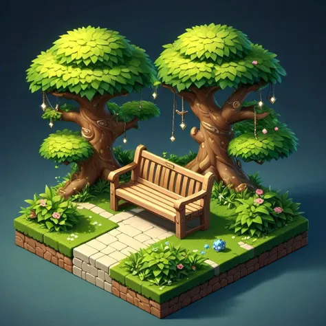 park bench, zavy-ctsmtrc, isometric, masterpiece fantasy landscape, dramatic lighting,