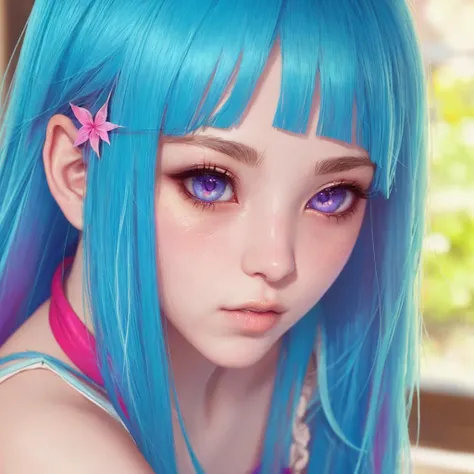 best quality, ultra detailed, beautiful face, perfect anatomy, 1girl, solo, mememe, fair-skinned, long hair, aqua hair, blunt bangs, <lora:mememe:1>, cowboy shot, blue hair,hentai, sexy,pink eyes,pink dress