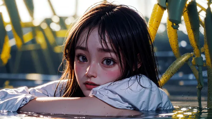 white skin,symmetrical,High detail RAW color photo professional close photograph, (highly detail face: 1.2), twintails, half body, pore, real human skin, a portrait of a 18yo woman bathing in ocean,body contact water and ripple around, reeds,clear and clean water, shiny eyes,looking at viewer, wearing doctor uniforms, see-through , wet body, wet hair, tindal effect,lens flare,shade, bloom, backlighting, depth of field, natural lighting, hard focus, film grain, photographed with a Sony a9 II Mirrorless Camera, by Laurence Demais, (pureerosface_v1:0.4), (ulzzang-6500:0.4), <lora:cqx:0.7>