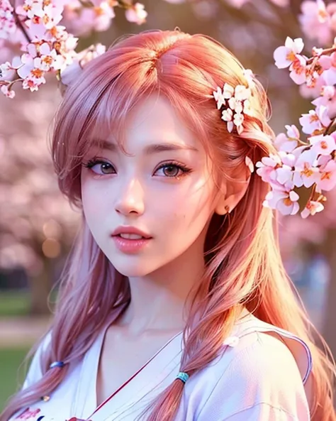 beautiful girl with cherry blossom, white sailor shirt, masterpiece,best quality,official art,extremely detailed 8k wallpaper, ultra high res, (photorealistic:1.4), highres, detail, best quality, hyperdetailed,