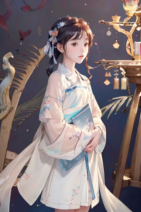 original,(illustration:1.1),(best quality),(masterpiece:1.1),(beautiful and clear background:1.25),(extremely detailed CG unity 8k wallpaper:1.1),
1girl, flat bangs, stunning innocent symmetry face, shirt, emotional, ulzzang, (PureErosFace_V1:0.7) <lora:hanfu_v29:1>