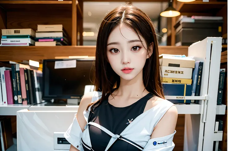 masterpiece, best quality, photorealistic, ultra highres, blurry background, korean cute girl, office, <lora:koreandolllikenessV20_v20:0.3>, working