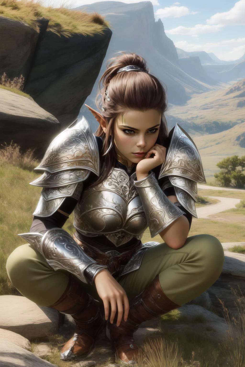 (masterpiece, best quality), intricate details,
1girl, <lora:Definitive_Laezel_v1.2:0.5> Lae'zel, green skin,
<lora:furthermore:0.4> greaves, gauntlets, pauldrons, breastplate, outdoors, rocks, grass,